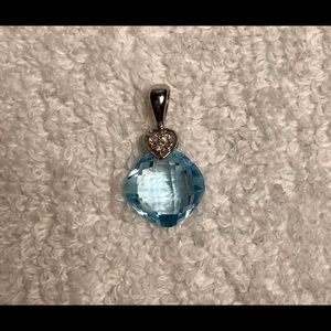 Aquamarine Necklace Charm Diamonds 10K White Gold